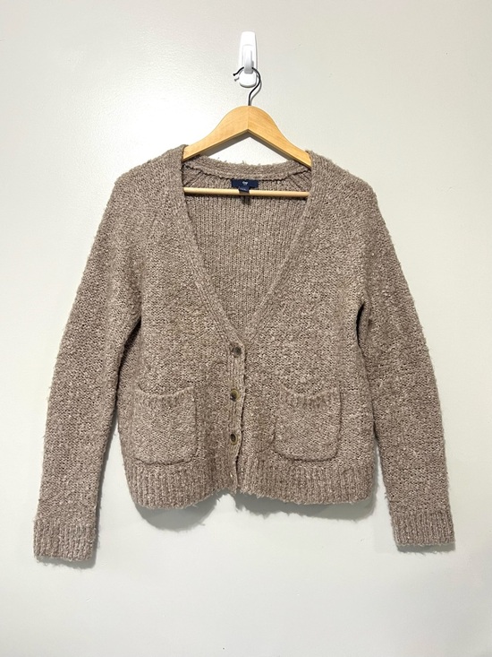 GAP Taupe Brown Cropped Knit Cardigan V-Neck Button Up Wool Blend Size Medium - Picture 2 of 11